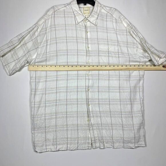 Saddlebred Shirt Mens 3XLT Beige Plaid Linen Blend Short Sleeve Button up - Picture 4 of 10